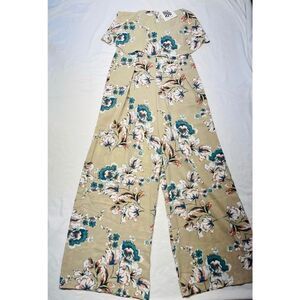 BLITHE  Tan color ,Floral Jumpsuit Size S , Strapless Ruffled